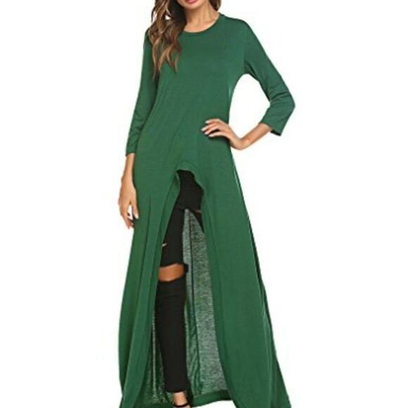Annabelle  Flowy High Low Maxi Tunic Top  Duster  deep forest green  Sz L XL - Picture 8 of 8